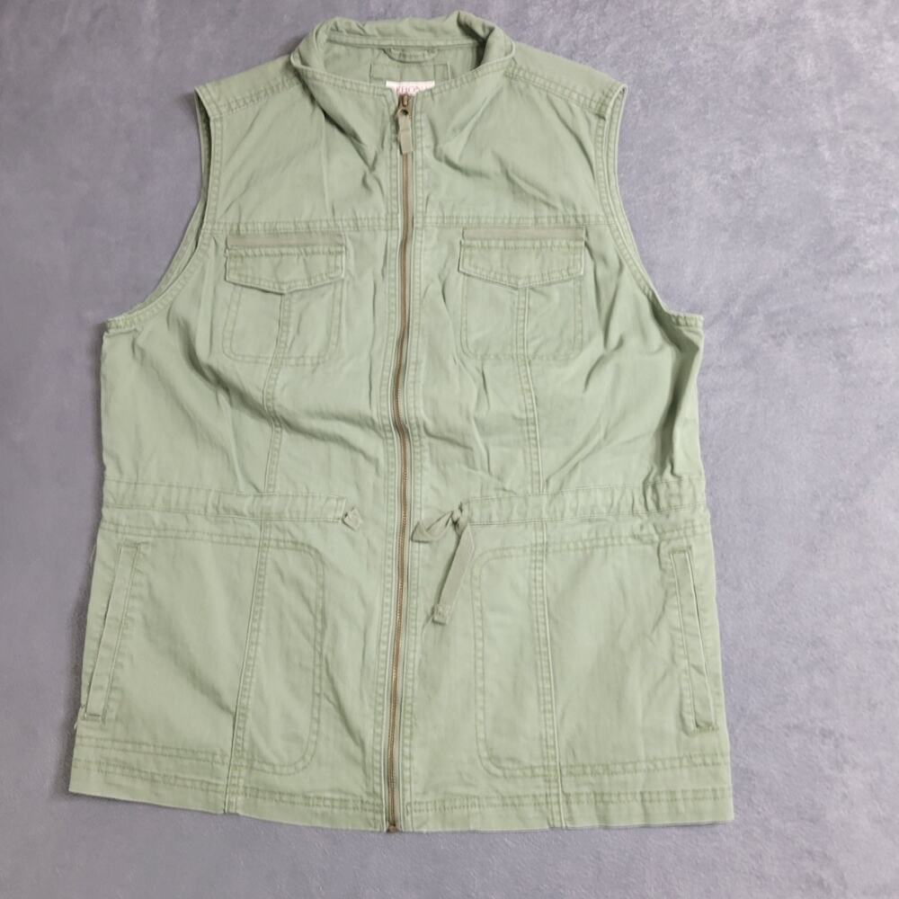 Merona Vest Jacket Womens Size XL Green Full Zip Drawstring Waist Pockets Collar